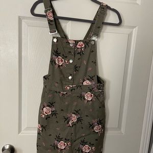 Sage green with floral detail overall dress